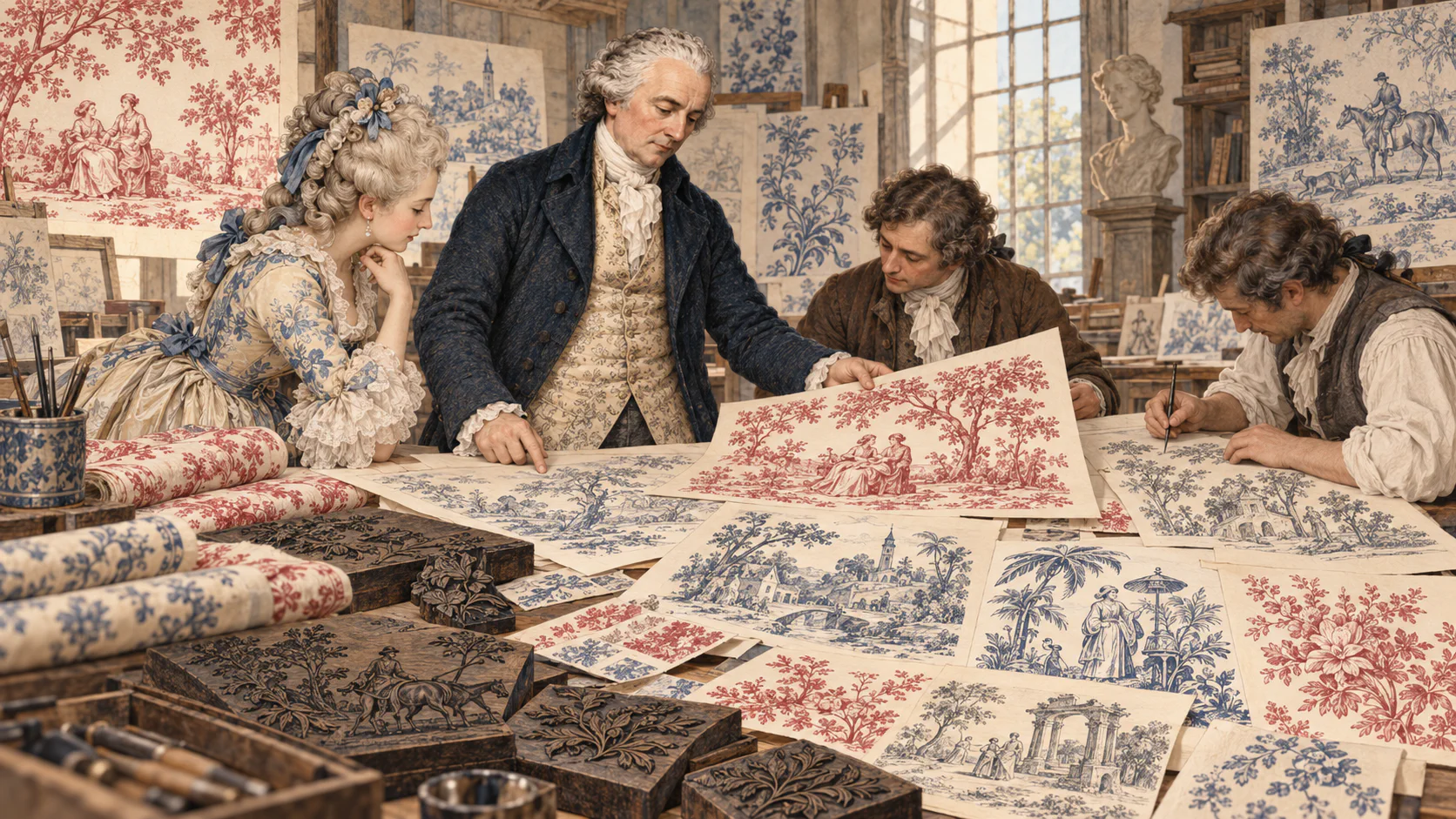 Oberkampf und Zeichner entwickeln Motive für Toile de Jouy