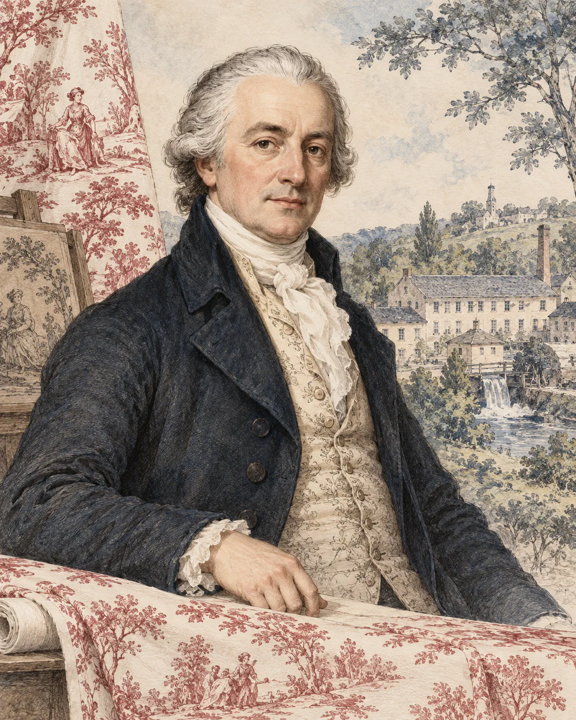 Illustration von Christophe-Philippe Oberkampf, Gründer der Manufaktur von Jouy-en-Josas
